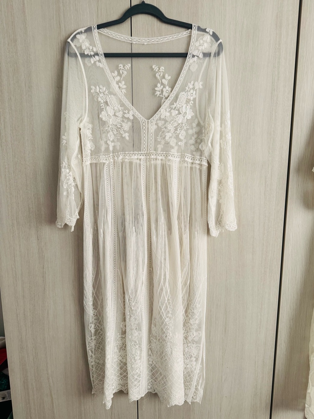 Sheer Embroidered Ivory Boho Dress/Cover
